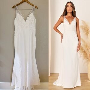 Precious Promise White Satin Embroidered Lace Mermaid Maxi Dress
